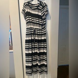 Loft - black & white striped maxi dress